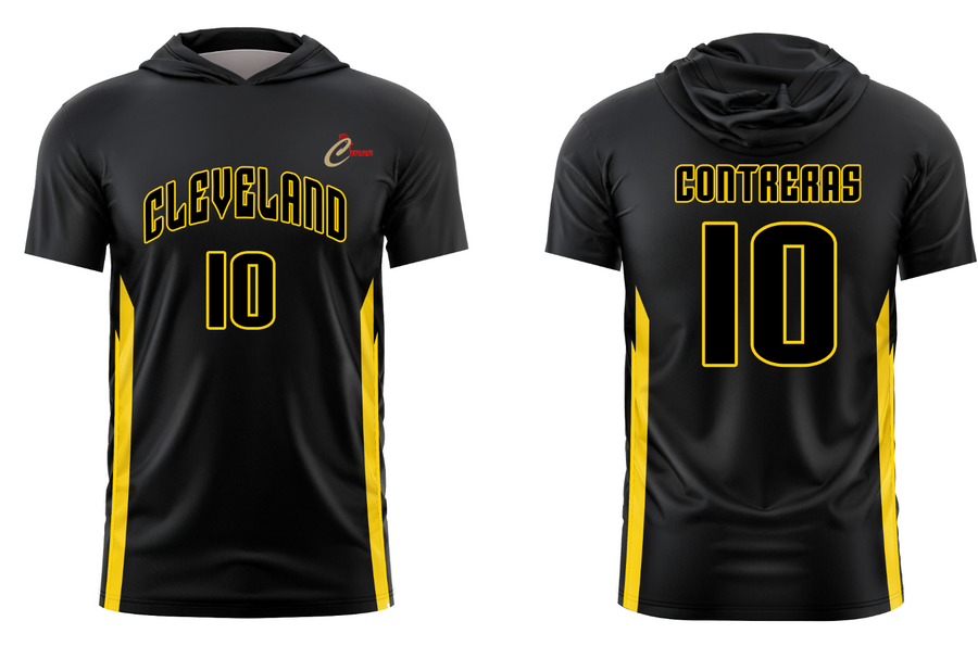 Custom Black & Yellow Short Sleeve Hoodie Quick Dry Lightweight