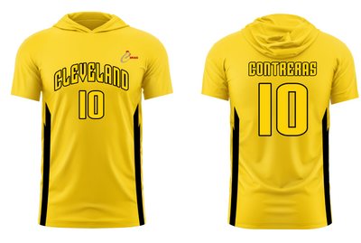 Custom Black & Yellow Short Sleeve Hoodie Quick Dry Lightweight