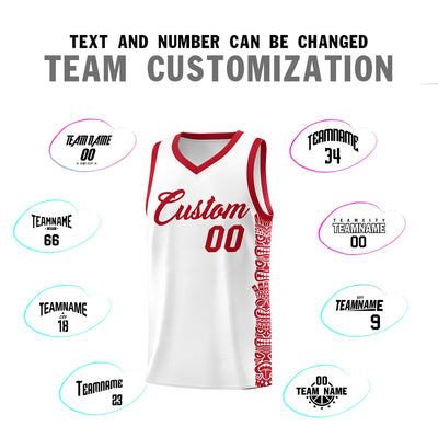 Custom White Red Personalized Indians Pattern Sets Sports Uniform Basketball Jersey