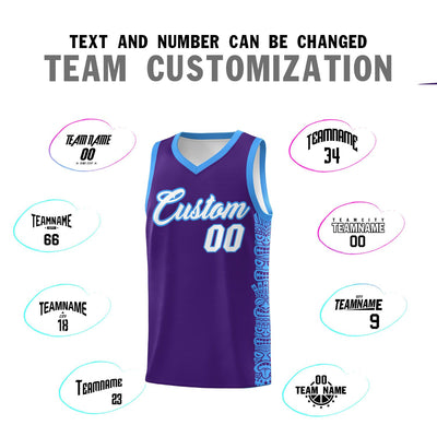 Custom Purple Powder Blue Personalized Indians Pattern Sets Sports Uniform Basketball Jersey