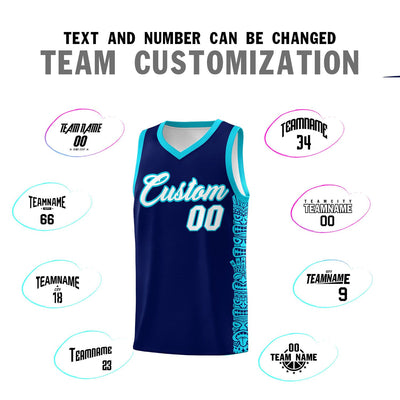 Custom Navy Sky Blue Personalized Indians Pattern Sets Sports Uniform Basketball Jersey