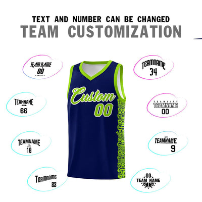Custom Navy Neon Green Personalized Indians Pattern Sets Sports Uniform Basketball Jersey