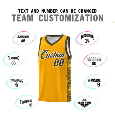 Custom Yellow Olive Personalized Indians Pattern Sets Sports Uniform Basketball Jersey