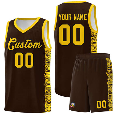Custom Brown Gold Personalized Indians Pattern Sets Sports Uniform Basketball Jersey