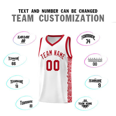 Custom White Red Personalized Indians Pattern Sets Sports Uniform Basketball Jersey