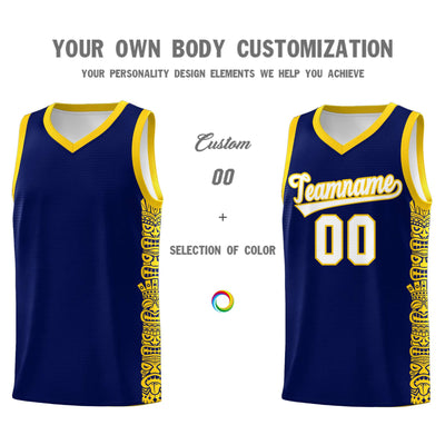Custom Navy Gold Personalized Indians Pattern Sets Sports Uniform Basketball Jersey