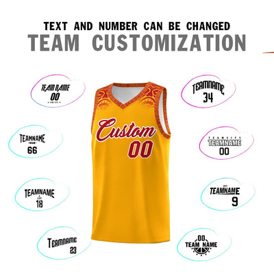 Custom Yellow Red Personalized Indians Print Sets Sports Uniform Basketball Jersey