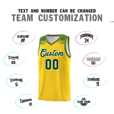 Custom Gold Green Personalized Indians Print Sets Sports Uniform Basketball Jersey