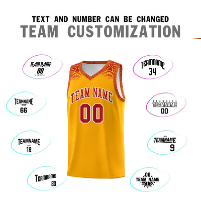 Custom Yellow Red Personalized Indians Print Sets Sports Uniform Basketball Jersey