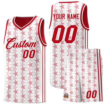 Custom White Red Star Graffiti Pattern Sets Sports Uniform Basketball Jersey