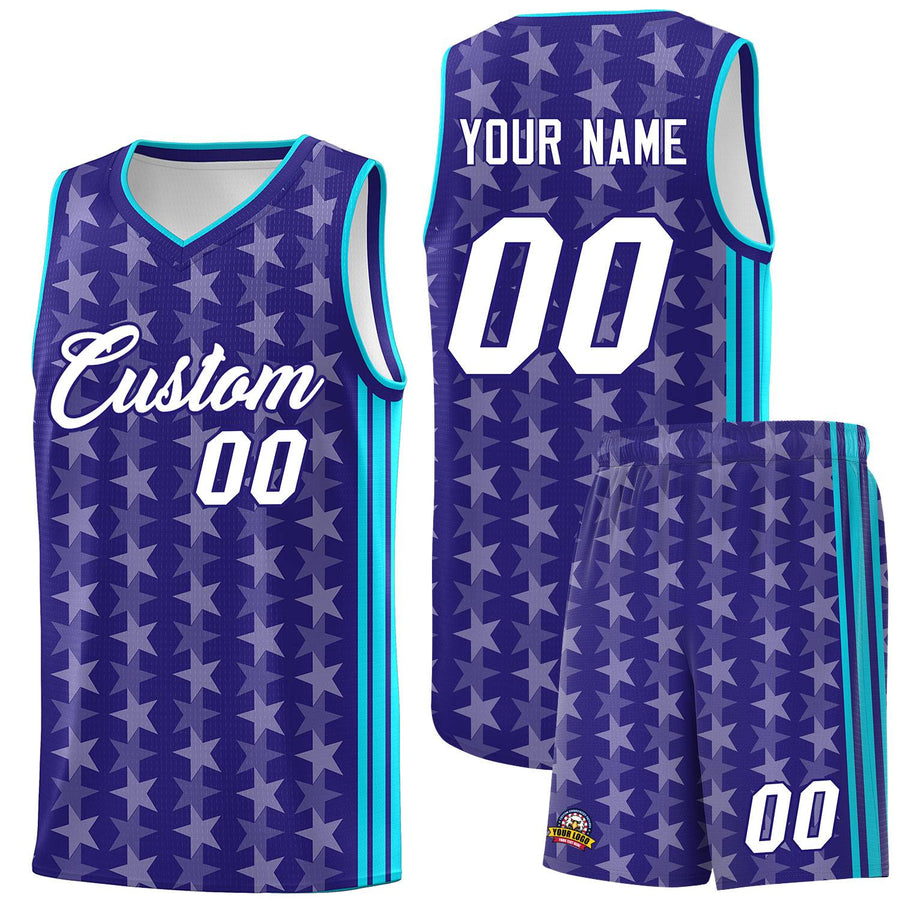 Custom Purple White Star Graffiti Pattern Sets Sports Uniform Basketball Jersey