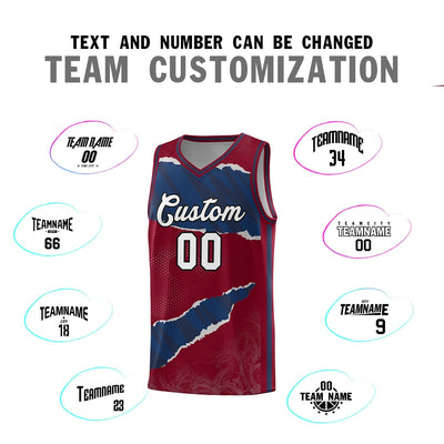Custom Crimson Navy-Crimson Tear Graffiti Pattern Sports Uniform Basketball Jersey