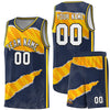 Custom Midnight Blue Gold-Orange Tear Graffiti Pattern Sports Uniform Basketball Jersey