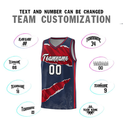 Custom Midnight Blue Red-Black Tear Graffiti Pattern Sports Uniform Basketball Jersey