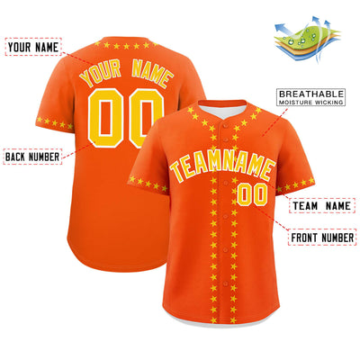 Custom Orange Gold Star Ribbing Authentic Baseball Jersey