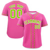 Custom Pink Neon Green Star Ribbing Authentic Baseball Jersey