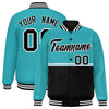 Custom Aqua Black Varsity Full-Snap Color Block Letterman Jacket