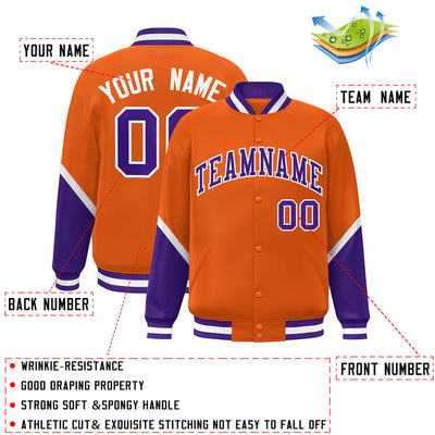 Custom Orange Purple Varsity Full-Snap Color Block Letterman Baseball Jacket