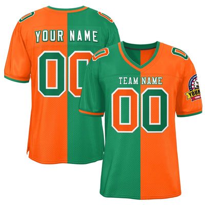 Custom Kelly Green Orange Personalized Split Two Tone Design Authentic Football Jersey