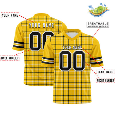 Custom Gold Personalized Plaid Pattern Design Authentic Football Jersey