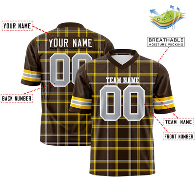 Custom Brown Personalized Plaid Pattern Design Authentic Football Jersey