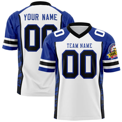Custom White Royal-Black Raglan Sleeves Personalized Side Pattern Authentic Football Jersey
