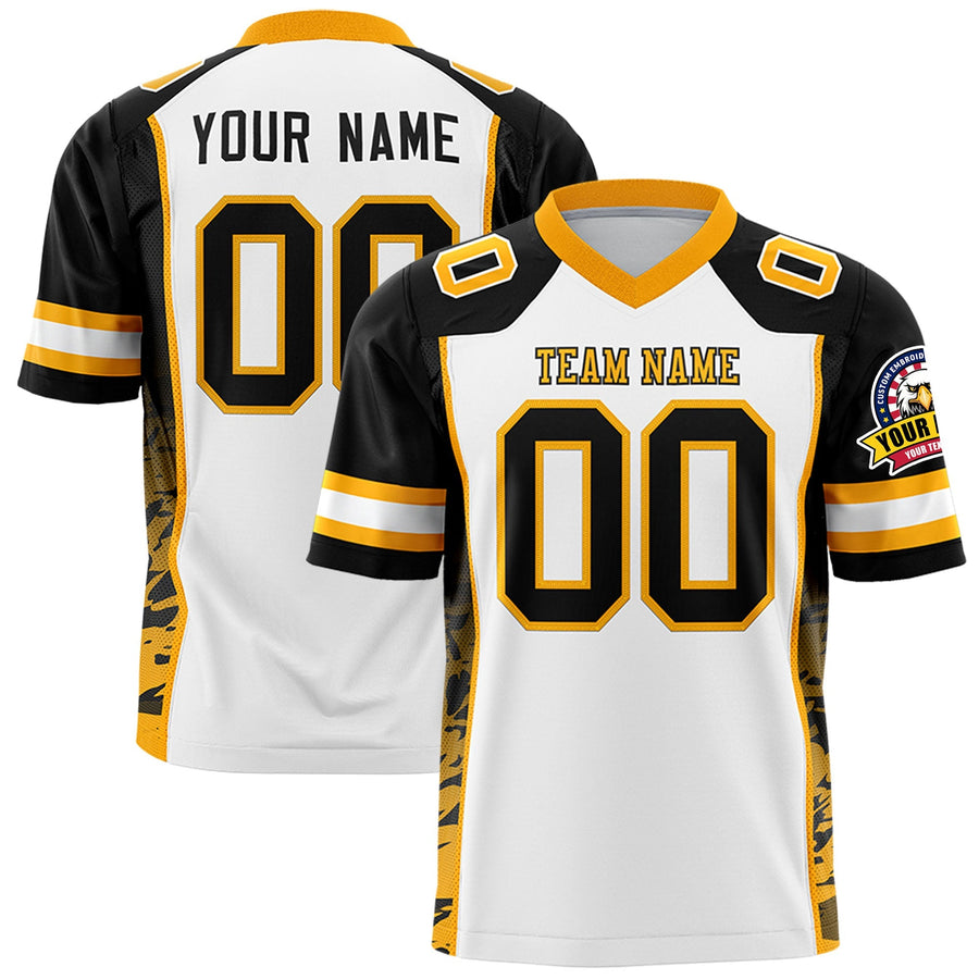 Custom White Black-Yellow Raglan Sleeves Personalized Side Pattern Authentic Football Jersey