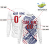 Custom White Royal-Red Personalized American Flag Design Long Sleeve Performance T-shirt