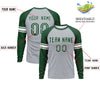 Custom Gray Green White Crew Neck Personalized Raglan Long Sleeve Performance T-shirt