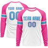 Custom White Pink Sky Blue Crew Neck Personalized Raglan Long Sleeve Performance T-shirt