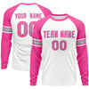 Custom White Pink Gray Crew Neck Personalized Raglan Long Sleeve Performance T-shirt