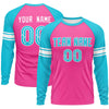 Custom Pink Sky Blue White Crew Neck Personalized Raglan Long Sleeve Performance T-shirt