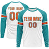 Custom White Aqua Orange Crew Neck Personalized Raglan Long Sleeve Performance T-shirt