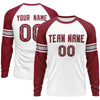 Custom White Crimson Gray Crew Neck Personalized Raglan Long Sleeve Performance T-shirt