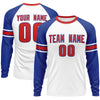 Custom White Royal Red Crew Neck Personalized Raglan Long Sleeve Performance T-shirt