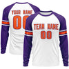 Custom White Purple Orange Crew Neck Personalized Raglan Long Sleeve Performance T-shirt