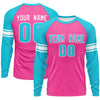 Custom Pink Sky Blue White Crew Neck Personalized Raglan Long Sleeve Performance T-shirt