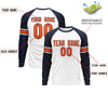 Custom White Navy Orange Crew Neck Personalized Raglan Long Sleeve Performance T-shirt