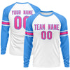 Custom White Powder Blue Pink Crew Neck Personalized Raglan Long Sleeve Performance T-shirt