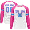 Custom White Pink Powder Blue Crew Neck Personalized Raglan Long Sleeve Performance T-shirt