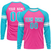 Custom Pink Sky Blue White Crew Neck Personalized Raglan Long Sleeve Performance T-shirt