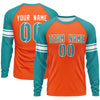 Custom Orange Aqua White Crew Neck Personalized Raglan Long Sleeve Performance T-shirt