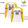 Custom White Gold Purple Crew Neck Personalized Raglan Long Sleeve Performance T-shirt