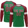 Custom Kelly Green Crimson White Crew Neck Personalized Raglan Long Sleeve Performance T-shirt