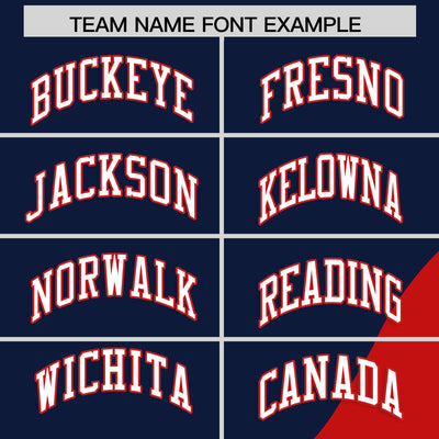 Custom Navy Red Color Block Varsity Full-Zip Letterman Wave Jacket Hoodie