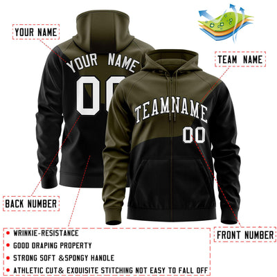 Custom Olive Black Color Block Varsity Full-Zip Letterman Wave Jacket Hoodie