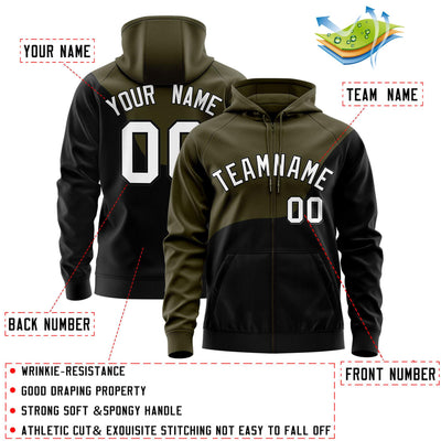 Custom Olive Black Color Block Varsity Full-Zip Letterman Wave Jacket Hoodie
