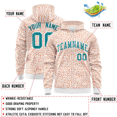 Custom White Orange Varsity Full-Zip Letterman Leopard Print Jacket Hoodie