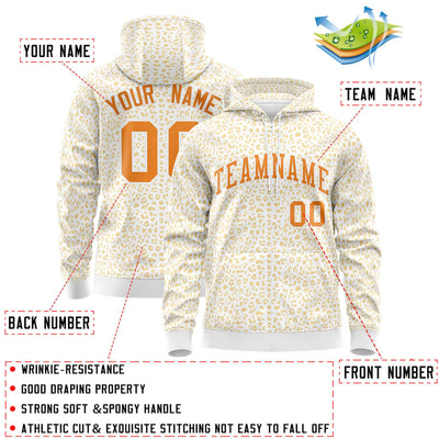 Custom White Orange Varsity Full-Zip Letterman Leopard Print Jacket Hoodie