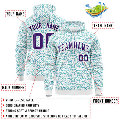 Custom White Teal Varsity Full-Zip Letterman Leopard Print Jacket Hoodie